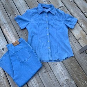 🦋 LAFEI-XUELA JEANS capris and top set